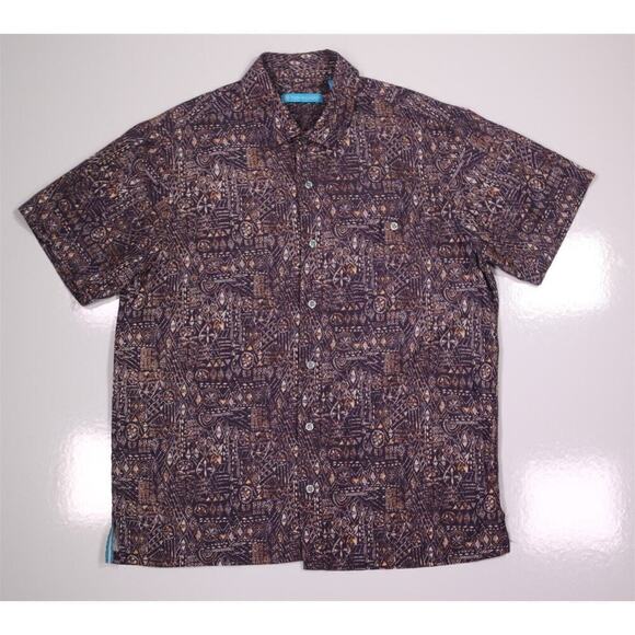 Tori Richards Purple Geometric Print Tencel Modal Button-Up Hawaiian Shirt~ M - Picture 1 of 6